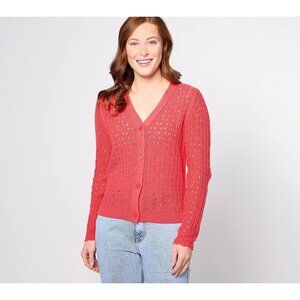 BEAUTIFUL by Lawrence Zarian Novelty Stitch Cardigan Womens Small Hibiscus NEW